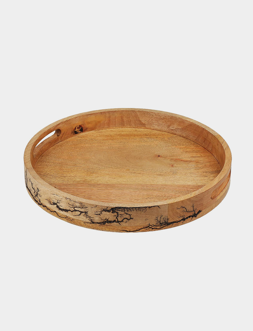 Large Round Stenciled Wooden Tray